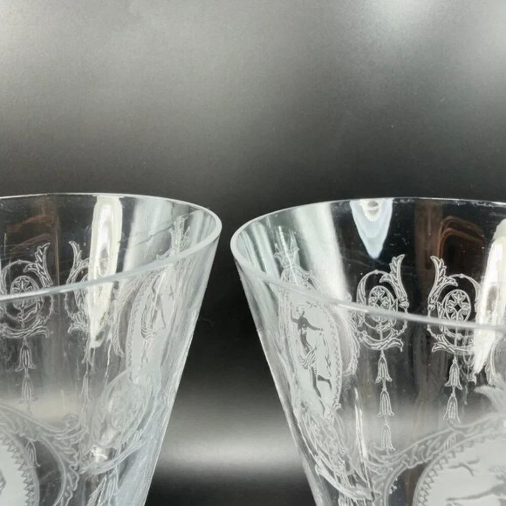 Tiffin Franciscan Classic Shawl Dancer Cameo Etched Nude Dancer Cups Set 2 Clear